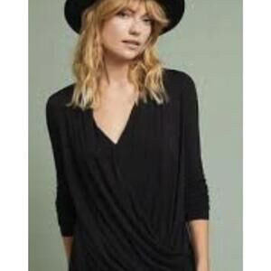 Akemi + Kin for Anthropologie Black Faux Wrap Elbow Length Blouse - Size - XS